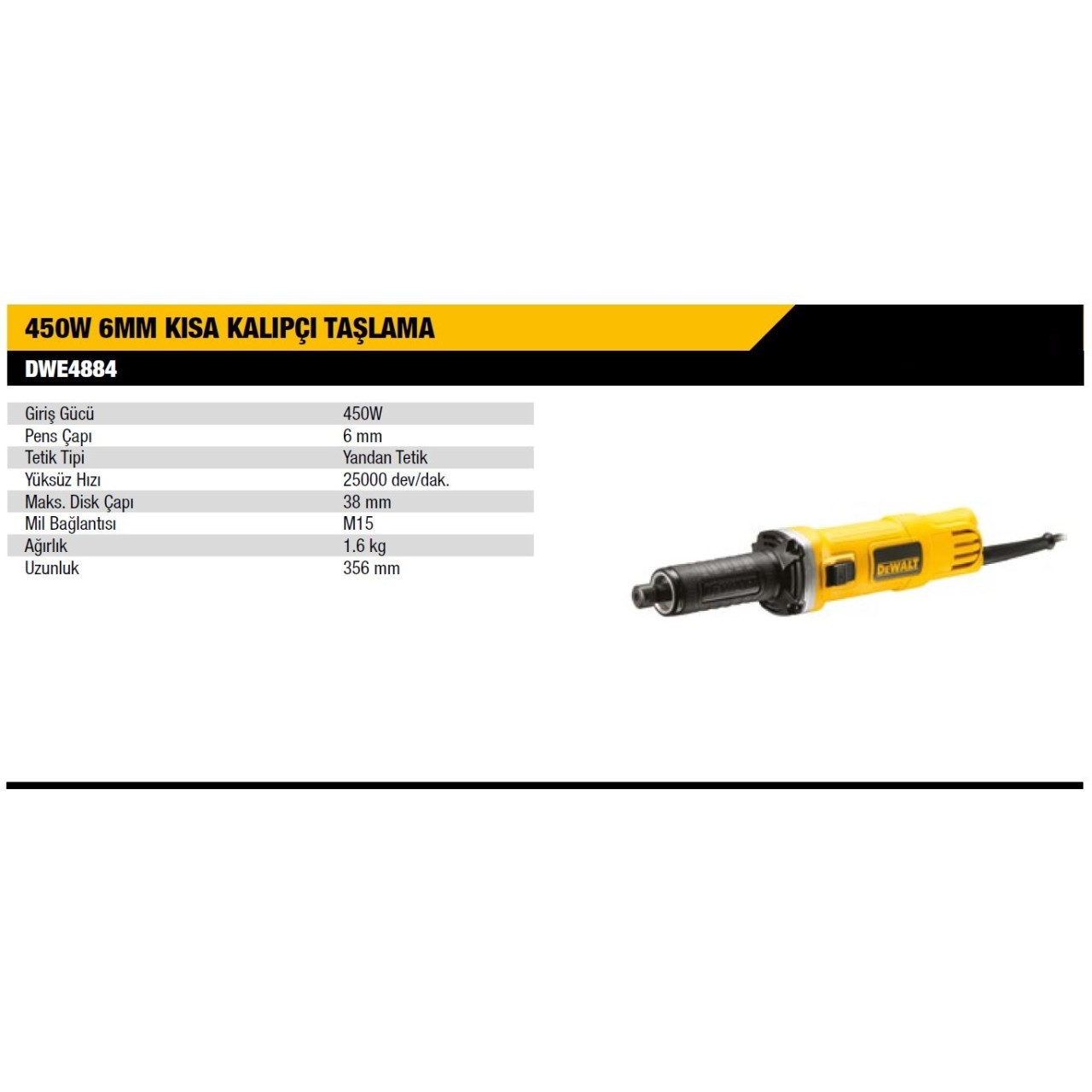 DEWALT 450W 6MM KISA KALIPÇI TAŞLAMA