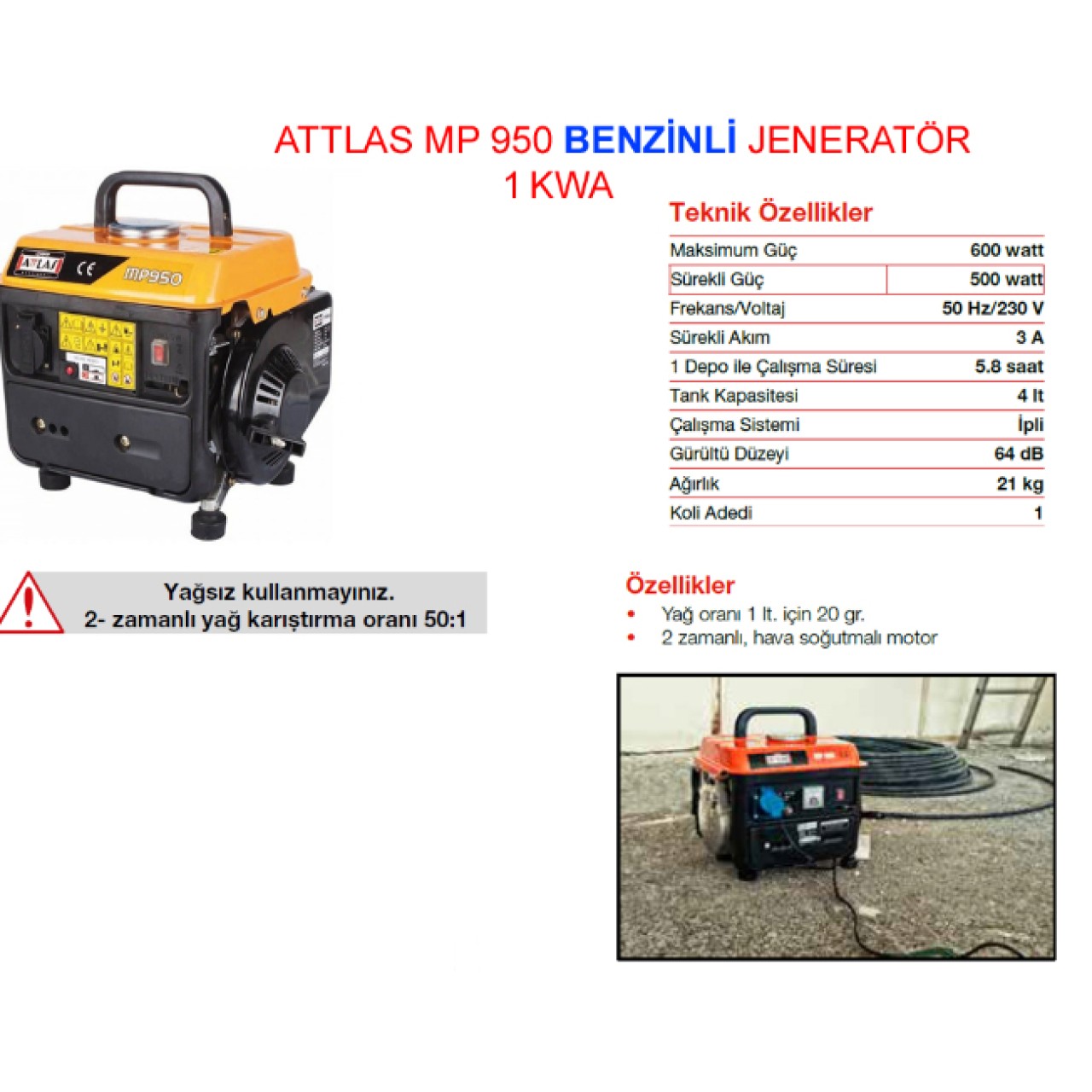 MP950 0,7KW ATTLAS JENERATÖR