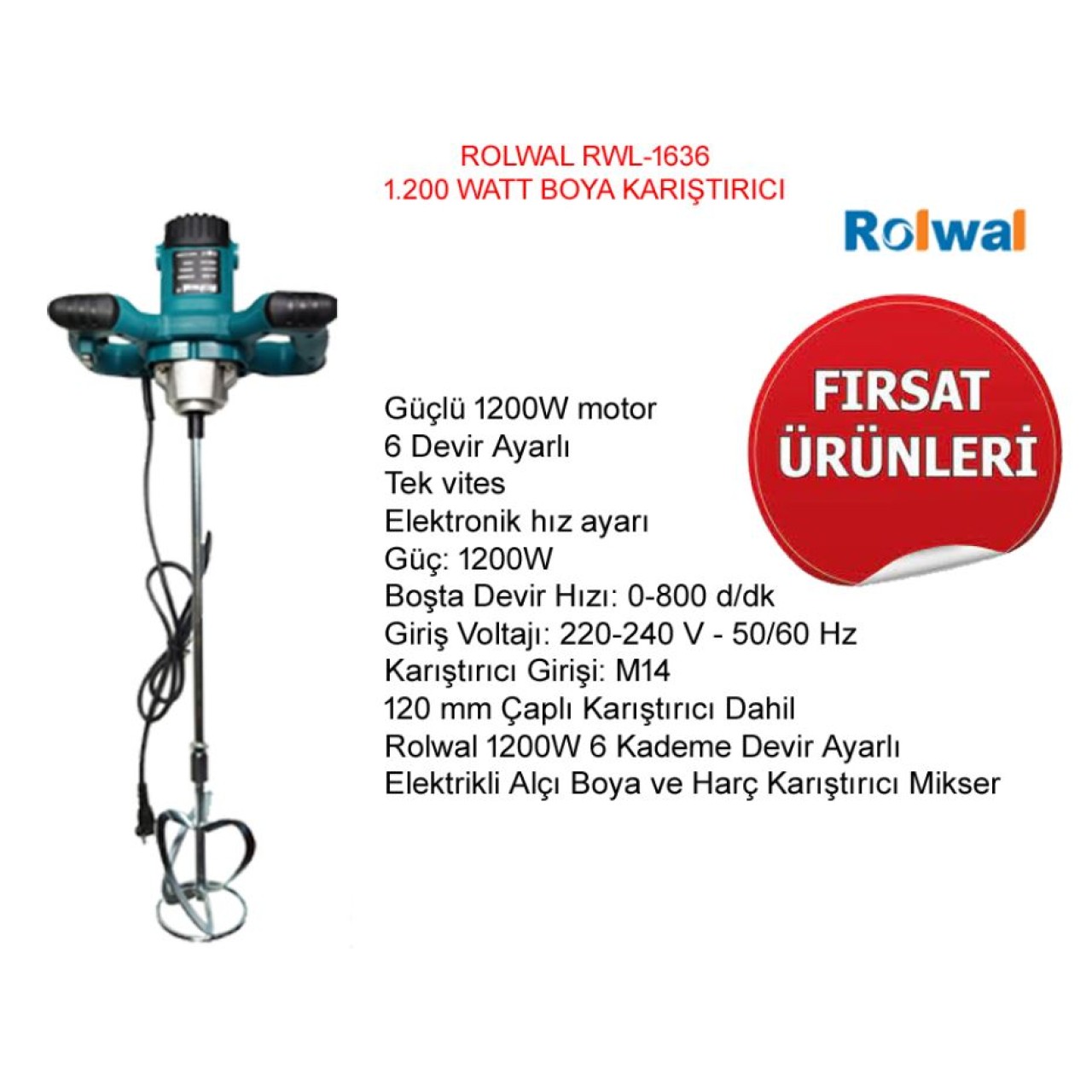 ROLWALL 1200W BOYA KARIŞTIRICI RWL1636