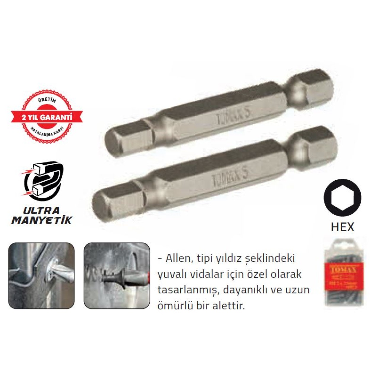 TOMAX ALLENLİ BİTS 4MM HEX 4X25